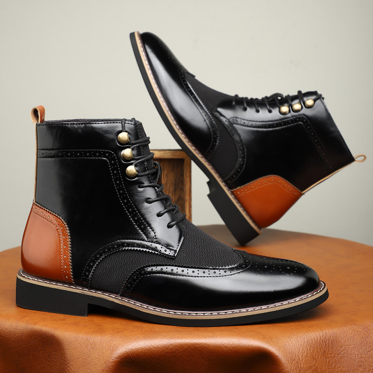Botines de caña alta para hombre con diseño de bloques de color