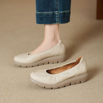 Zapato de Piel Genuina con Plataforma Suave para Mujer