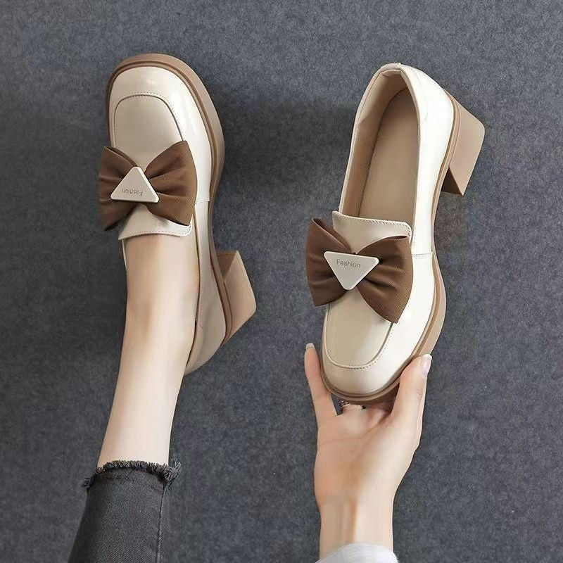 ✨Zapatos de piel para mujer de tacón medio con lazo