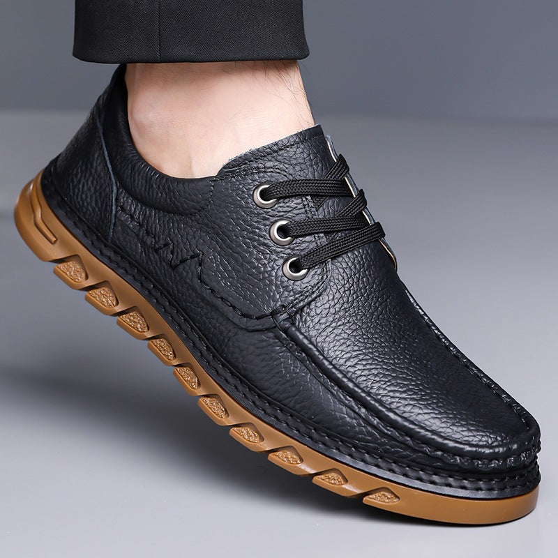 Zapatos casuales con cordones para hombre de cuero auténtico