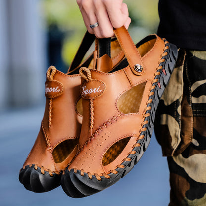 Zapatillas de cuero para hombre con cierre frontal