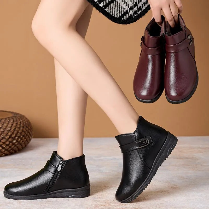 Botas de nieve de cuero suave antideslizantes de moda