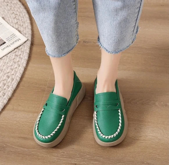 Zapatos Mocasines de Piel Suela Gruesa para Mujer