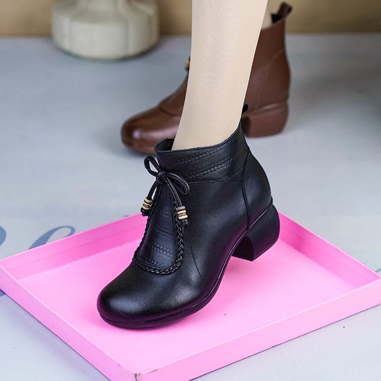 Botas de terciopelo de tacón medio de piel auténtica