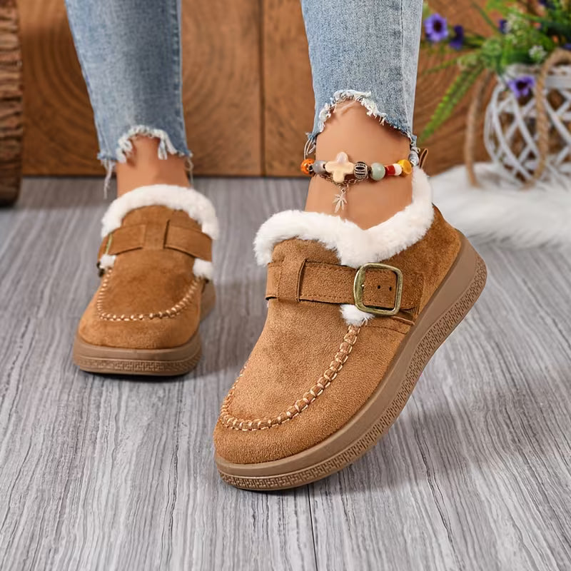 Zapatos de estilo romano con forro de felpa para mujer, para el invierno