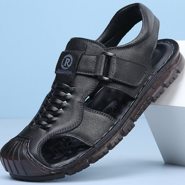 Zapatos de cuero para hombre, calzado de dos usos con cierre frontal