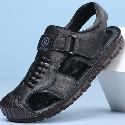 Zapatos de cuero para hombre, calzado de dos usos con cierre frontal